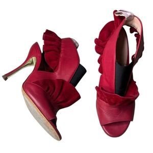 Dahlia Selva Elegant Red Ruffle Women's Heels Size 37.5